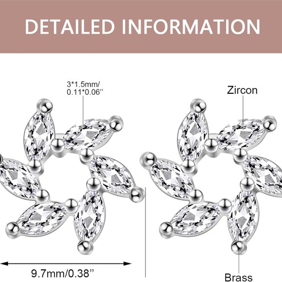 Elegant Flower Stud Earrings for Women with Sparkling Cubic Zirconia in Brass, P - Picture 5 of 9